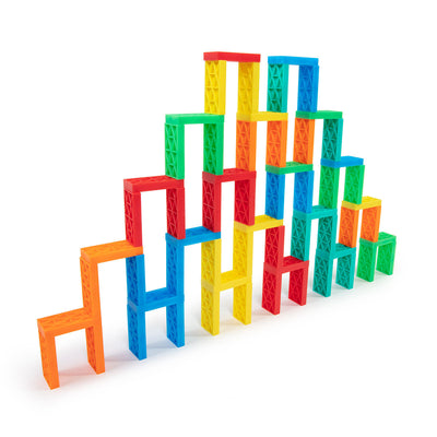 Bulk Dominoes Kinetic Kit with basic template and spinner and bridge side view of wall