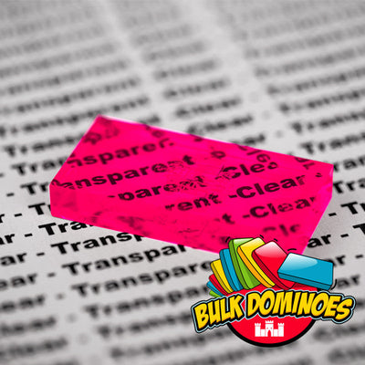 Clear neon pink dominoes closeup